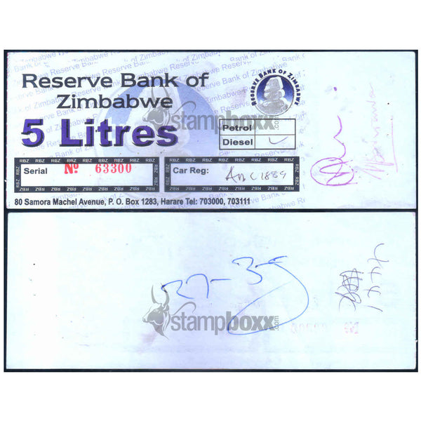 ZIMBABWE 5 LITERS - UTILIZED / aUNC