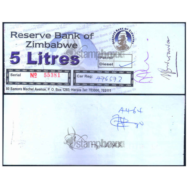 ZIMBABWE 5 LITERS - UTILIZED / aUNC