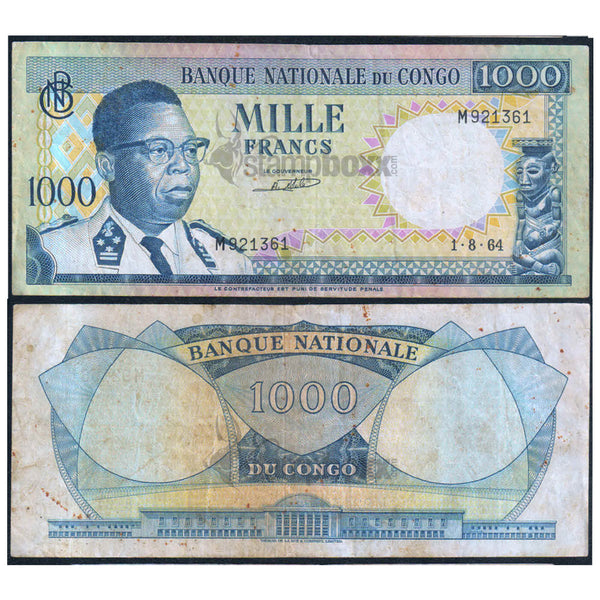 CONGO REPUBLIC 1000 FRANCS 1964 P-8 USED GRADE