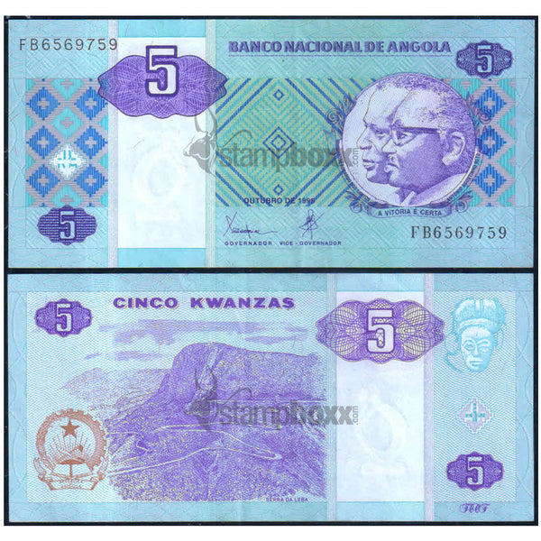 ANGOLA 5 KWANZA 1999 P-144 USED GRADE SERIAL 9759