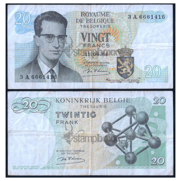 BELGIUM 20 FRANCS 1964 P-138 USED GRADE