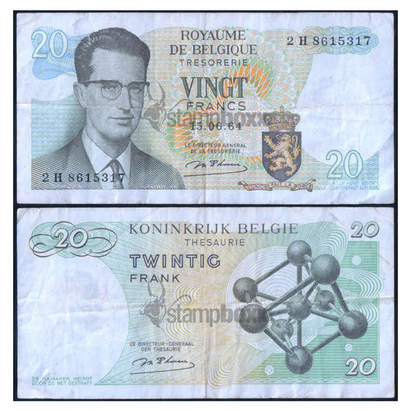 BELGIUM 20 FRANCS 1964 P-138 USED GRADE
