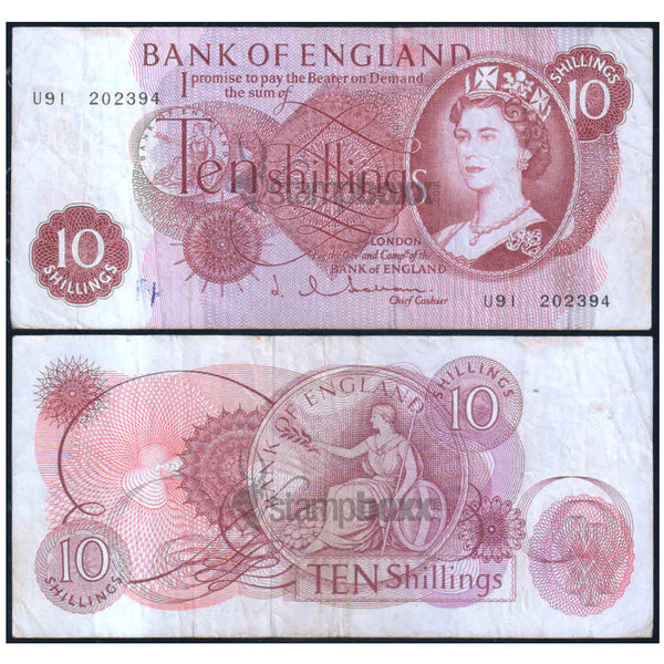 ENGLAND 10 SHILLINGS 1960-70 P-373 USED GRADE