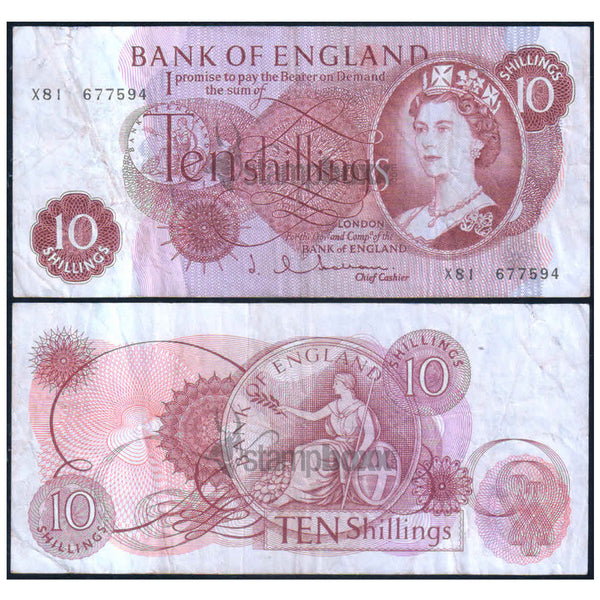 ENGLAND 10 SHILLINGS 1960-70 P-373 USED GRADE