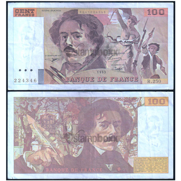 FRANCE 100 FRANCS 1993 P-154 USED GRADE SERIAL 4346