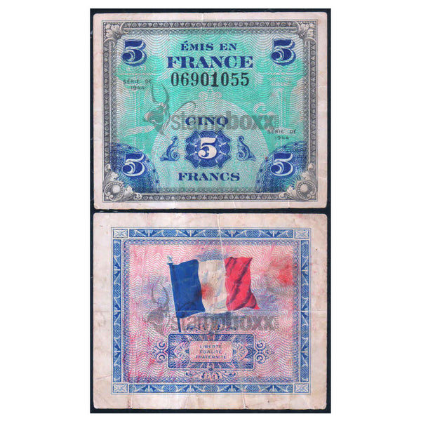 FRANCE - MILITARY ISSUE5 FRANCS 1944 P-115 USED GRADE