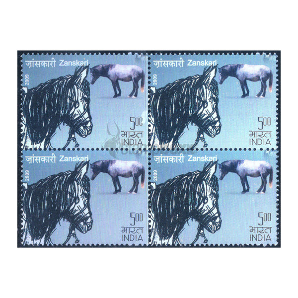 HORSES OF INDIA ZANSKARI 2009 BLOCK OF 4 MNH