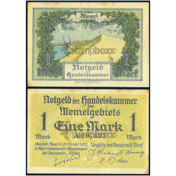 MEMEL 1 MARK 1922 P-2 USED GRADE SERIAL 7377