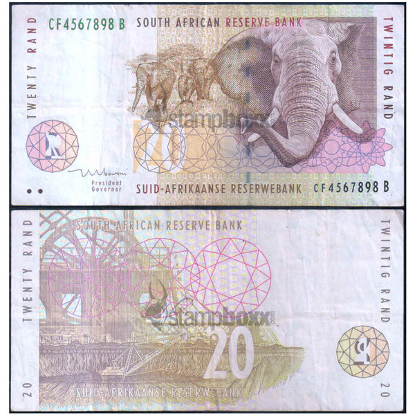 SOUTH AFRICA 20 RAND 1993-99 P-124 USED GRADE SERIAL 7898