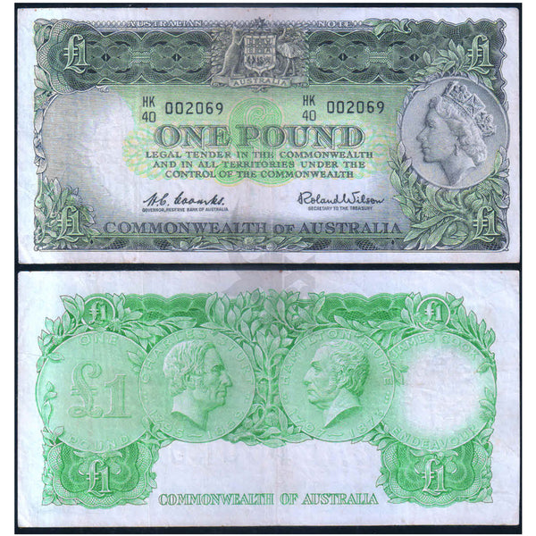 AUSTRALIA 1 POUND 1961-65 P-34 USED GRADE - SMALL TEAR