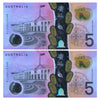 AUSTRALIA 5 DOLLARS 2016 P-62 UNC POLYMER MATCHING SERIAL PAIR