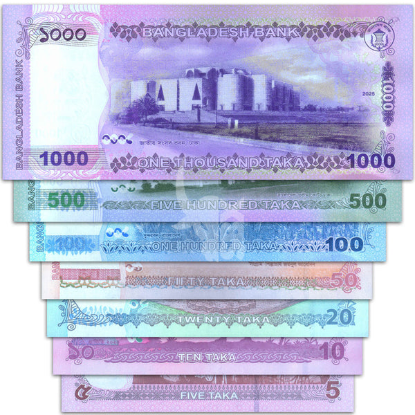 BANGLADESH 5-10-20-50-100-500 & 1000 TAKA 2025 & 2026 P-78-79 81 & 82 UNC