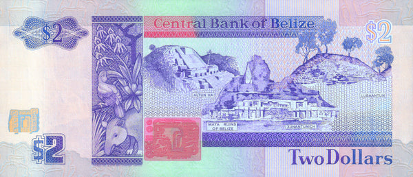 BELIZE 2 DOLLARS 1990 P-52a UNC