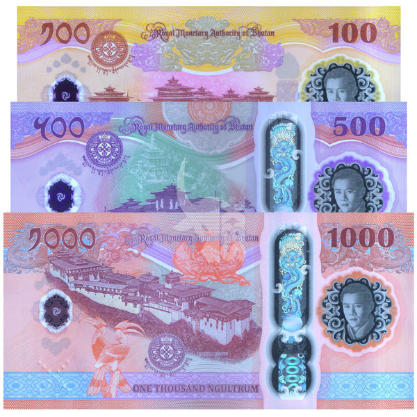 BBHUTAN 100 - 500 - 1000 NGULTRUM 2025 P-43-44-45 UNC POLYMER