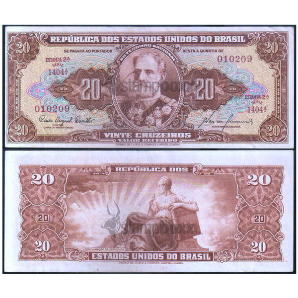 BRAZIL 20 CRUZEIROS 1961 P-160 XF+ GRADE