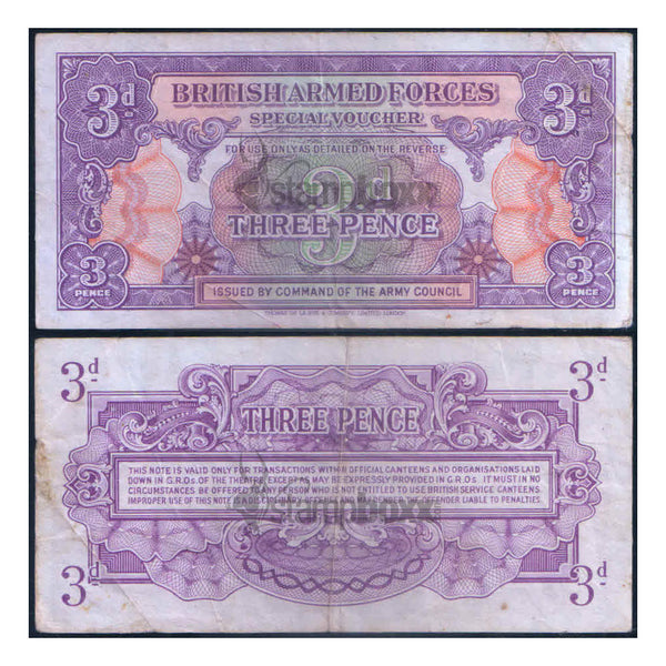 BRITISH ARMED FORCES 3 PENCE 1946 P-M9 USED RARE