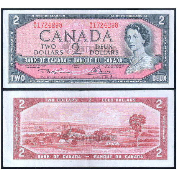 CANADA 2 DOLLARS 1954 P-76d USED GRADE