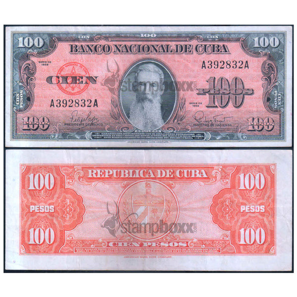 CUBA 100 PESO 1959 P-93 USED GRADE