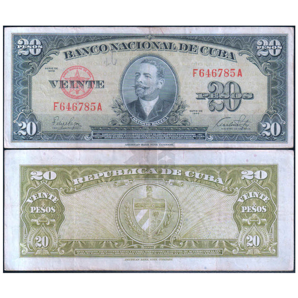 CUBA 20 PESOS 1949 P-F80 USED