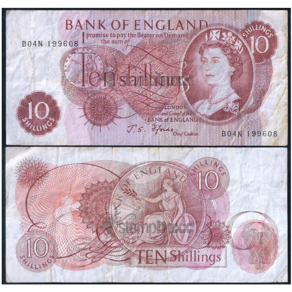 ENGLAND 10 SHILLINGS 1960-70 P-373 USED