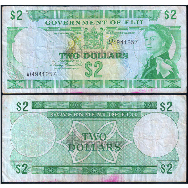 FIJI 2 DOLLARS 1971 P-66a USED GRADE