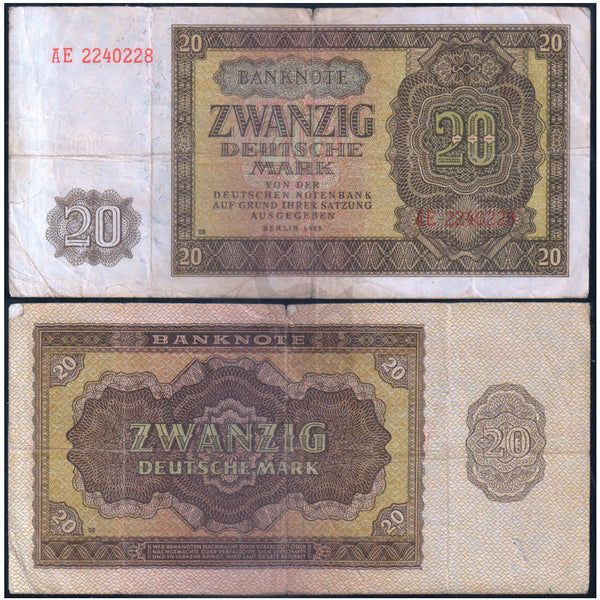 GERMAN DEM. REP. 20 DEUTCHE MARK 1948 P-13b USED