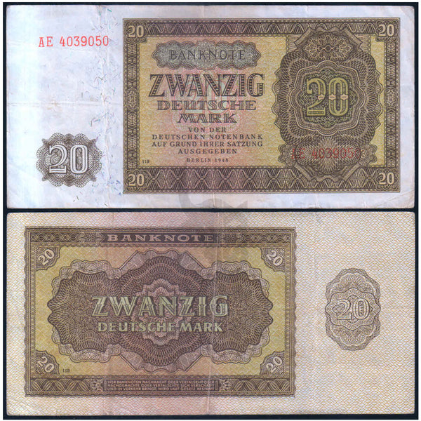 GERMAN DEM. REP. 20 DEUTCHE MARK 1948 P-13b USED