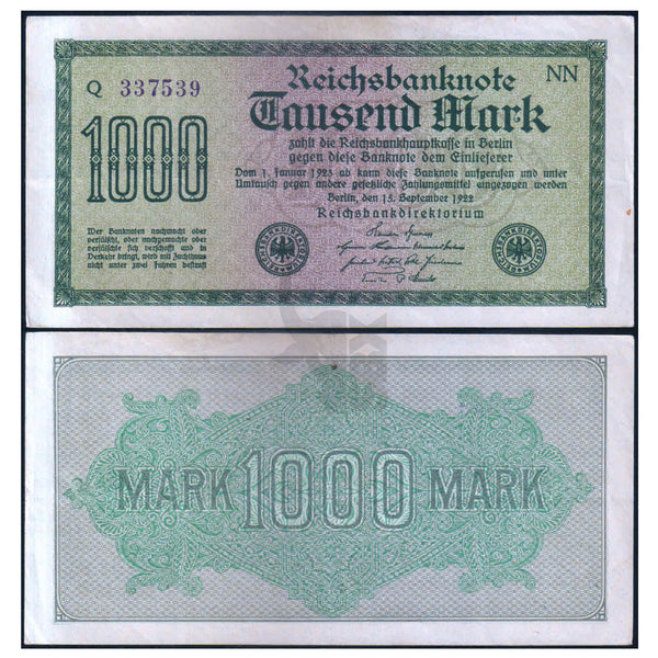 GERMANY - REICHSBANK 1000 MARK 1922 P-76 XF GRADE