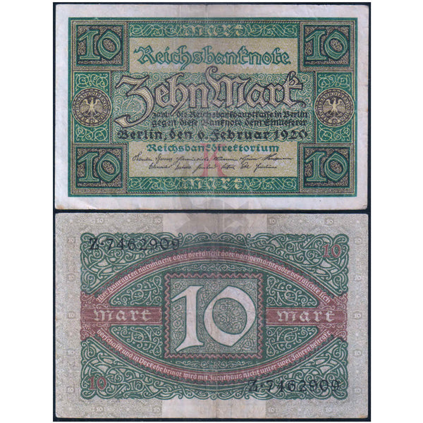 GERMANY - REICHSBANK 10 MARK 1920 P-67 USED GRADE