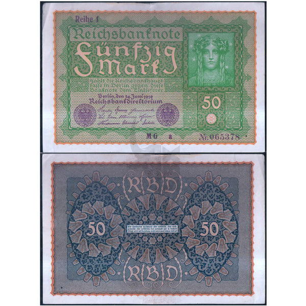 GERMANY - REICHSBANK 50 MARK 1919 P-66 XF GRADE