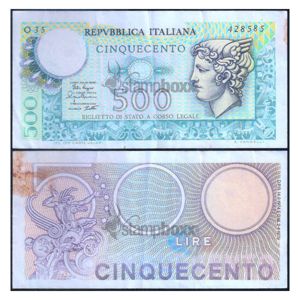 ITALY 500 LIRE 1974-79 P-94 USED GRADE