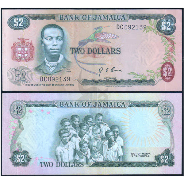 JAMAICA 2 DOLLARS 1970 P-55 aUNC