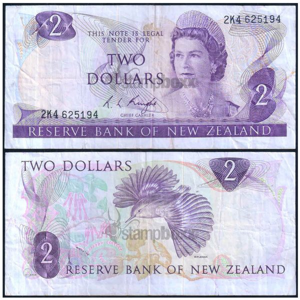 NEW ZEALAND 2 DOLLARS 1967-1981 P-164c USED GRADE
