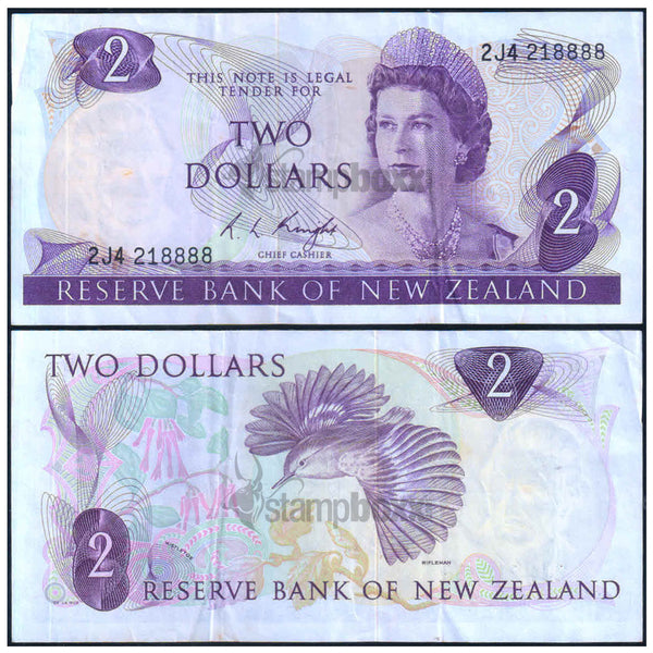 NEW ZEALAND 2 DOLLARS 1967-1981 P-164c USED GRADE