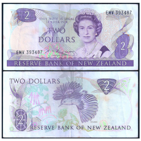 NEW ZEALAND 2 DOLLARS 1981-1992 P-170b USED