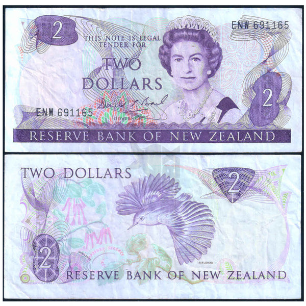 NEW ZEALAND 2 DOLLARS 1981-1992 P-170c USED