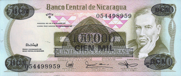 NICARAGUA 100000 CORDOBAS 1987 P-149 UNC
