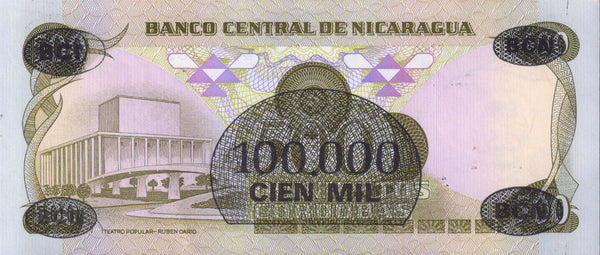 NICARAGUA 100000 CORDOBAS 1987 P-149 UNC
