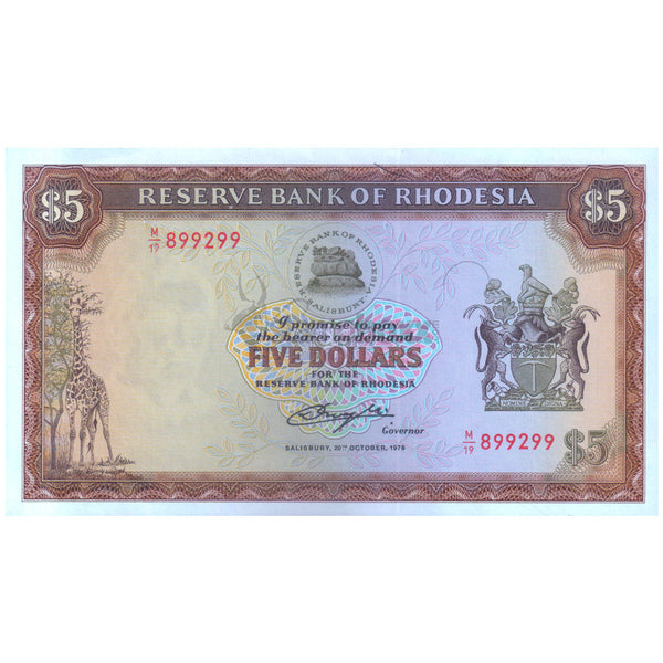 RHODESIA 5 DOLLARS 1978 P-36b UNC - RARE