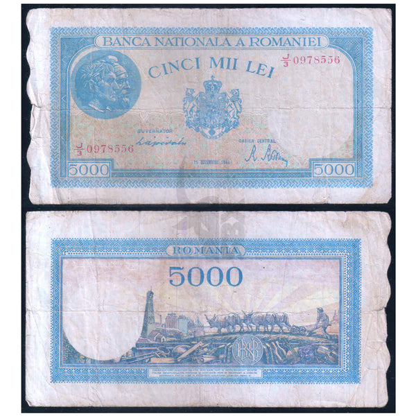 ROMANIA 5000 LEI 1944 P-55 GRADE