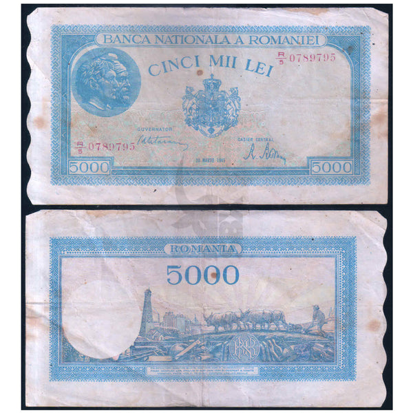 ROMANIA 5000 LEI 1944 P-55 GRADE
