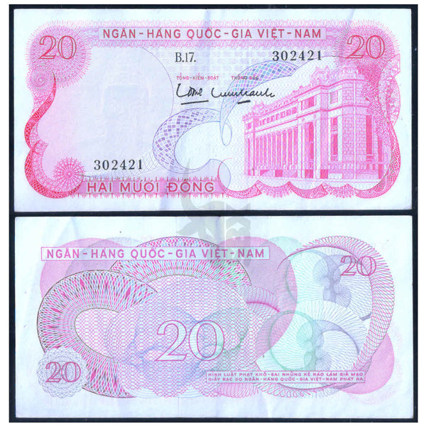 SOUTH VIETNAM 20 DONG 1969 P-24 XF GRADE