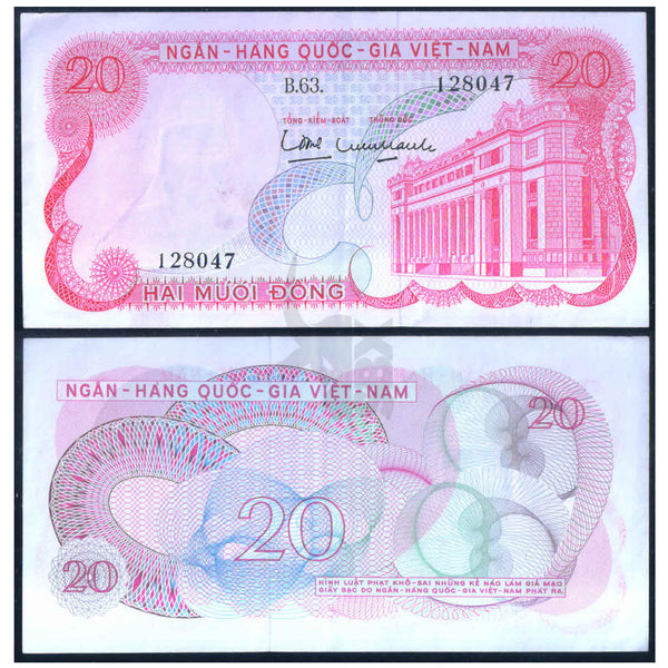 SOUTH VIETNAM 20 DONG 1969 P-24 XF GRADE