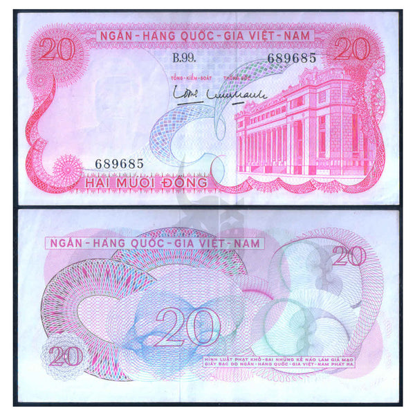 SOUTH VIETNAM 20 DONG 1969 P-24 XF GRADE