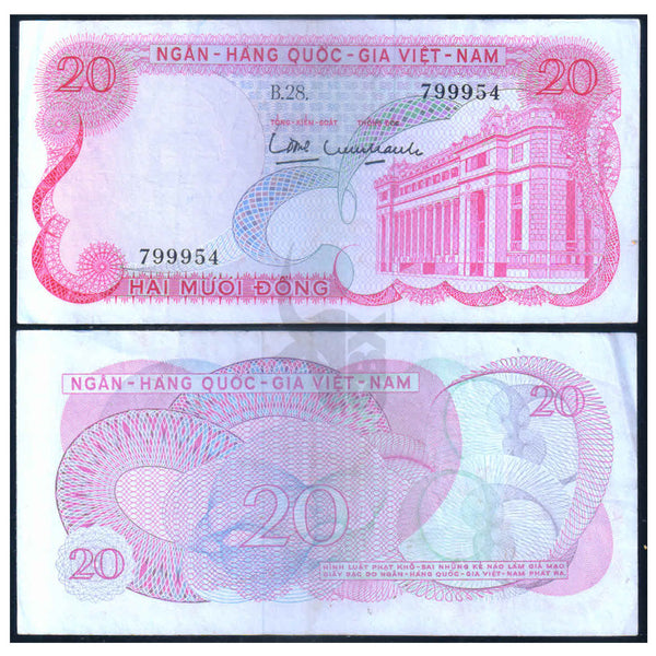 SOUTH VIETNAM 20 DONG 1969 P-24 XF GRADE