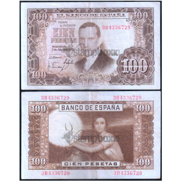 SPAIN 100 PESAETAS 1953 P-145 USED GRADE