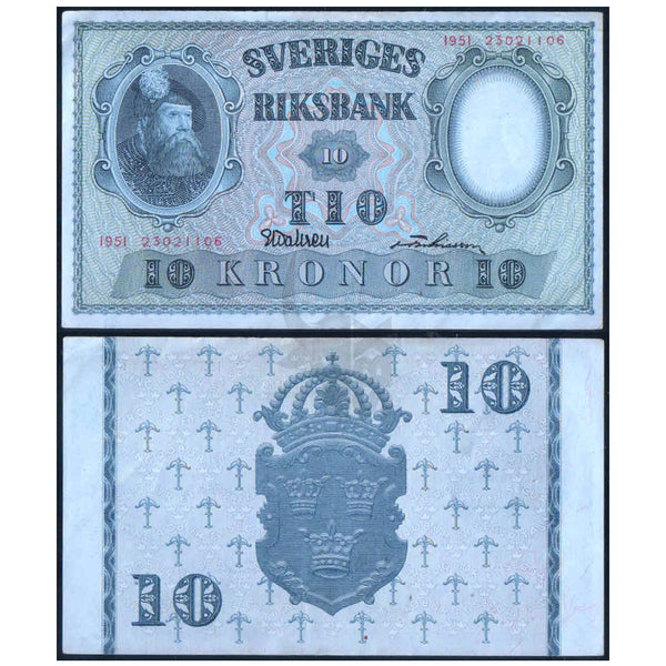 SWEDEN 10 KRONER 1953-1962 P-43 USED