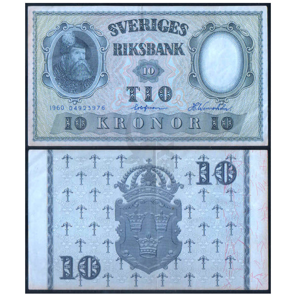 SWEDEN 10 KRONER 1953-1962 P-43 USED