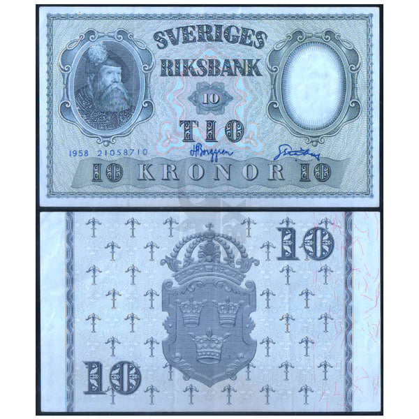 SWEDEN 10 KRONER 1953-1962 P-43 USED