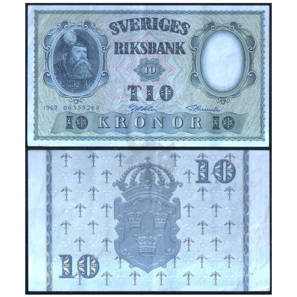 SWEDEN 10 KRONER 1953-1962 P-43 USED